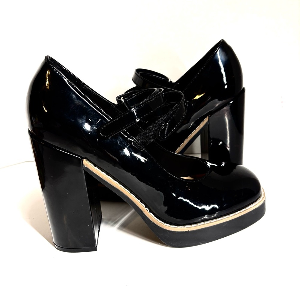 STEVE MADDEN Platform Twice Patent Black Mary Jane Squared Heel Shoes Size 8 - Picture 8 of 10